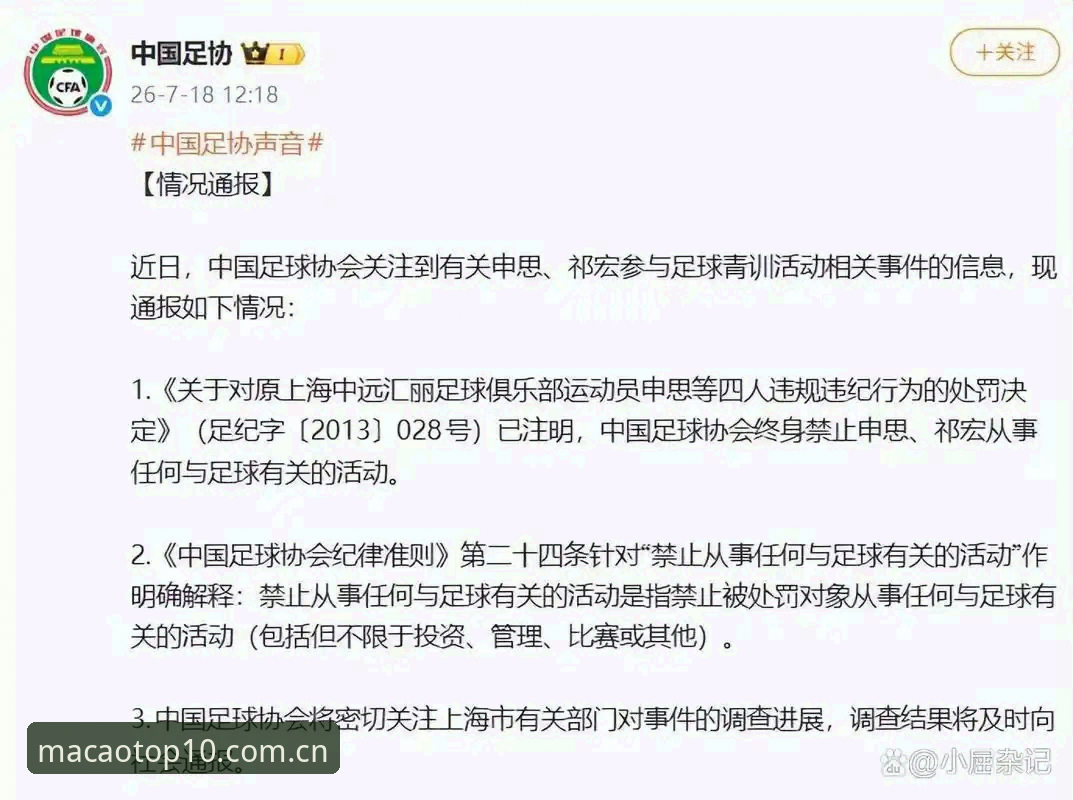 中国足协第三批禁足名单深度分析：17人终身禁足、48人限业与澳门十大娱乐场资讯视角